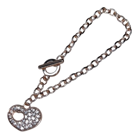 NEW Swarovski Crystal Rose Gold Sparkling Heart Charm Toggle Bracelet - Picture 2 of 4